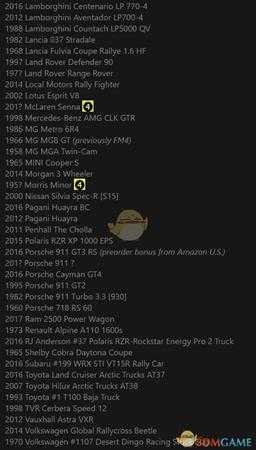 《极限竞速：地平线4》已知车单一览
