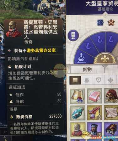 《纪元1800》传奇人物派若弗利安浅水重炮舰供应人属性一览