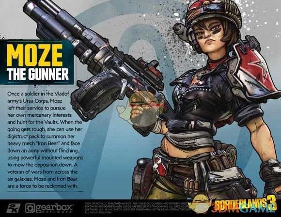 《无主之地3》枪手Moze角色设定图一览