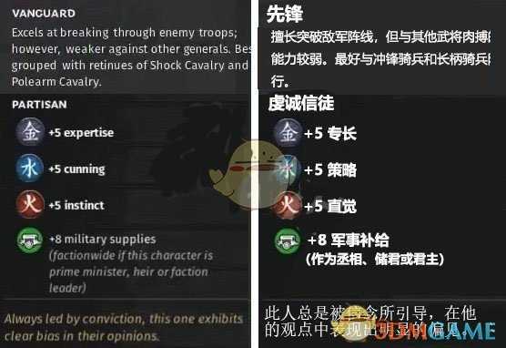 《全面战争：三国》火属性角色虔诚信徒先天属性一览