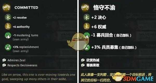 《全面战争：三国》恪守不渝特性效果一览