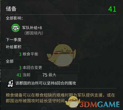 《全面战争：三国》粮食储备属性介绍