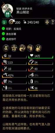 《全面战争：三国》黑山贼徒属性介绍