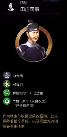 《全面战争：三国》田庄司事属性一览