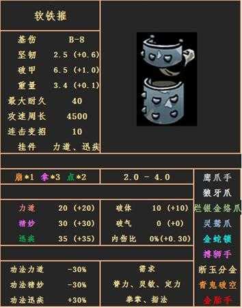 《太吾绘卷》拳指手套-软铁摧属性图鉴分享