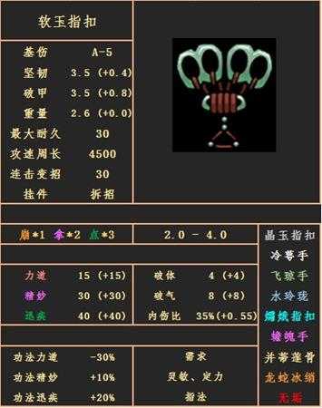 《太吾绘卷》拳指手套-软玉指扣属性图鉴分享