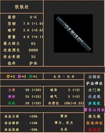 《太吾绘卷》软铁杖武器属性图鉴分享