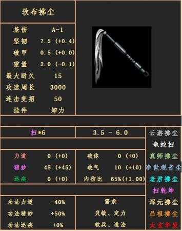 《太吾绘卷》软布拂尘武器属性图鉴分享