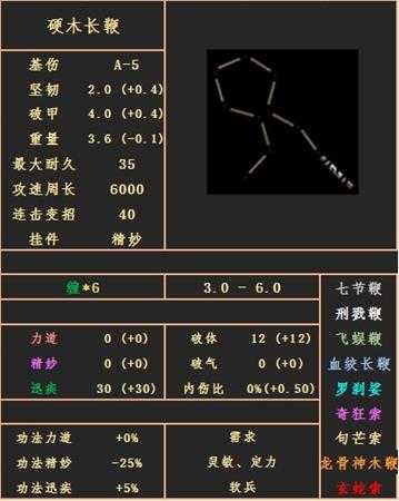 《太吾绘卷》硬木长鞭武器属性图鉴分享