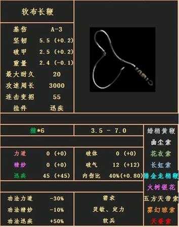 《太吾绘卷》软布长鞭武器属性图鉴分享