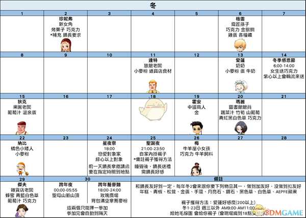 《牧场物语：重聚矿石镇》冬季日历