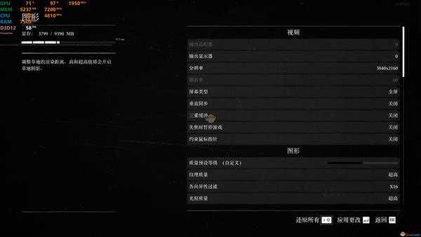 《荒野大镖客2》2080TI显卡4K60帧画面设置参数一览