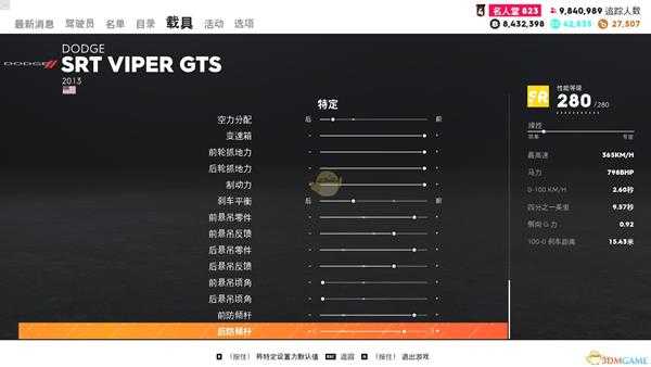 《飙酷车神2》道奇 SRT 蝰蛇GTS走线风格调校指南