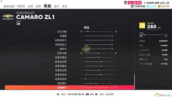 《飙酷车神2》雪弗兰 科迈罗ZL1走线风格调校指南