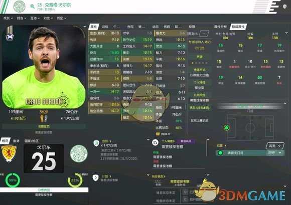 《足球经理2020》克雷格戈尔东属性介绍一览