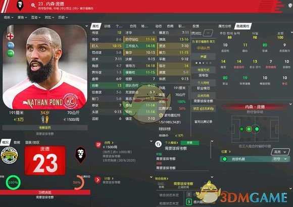《足球经理2020》内森庞德属性介绍一览