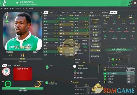 《足球经理2020》埃费阿姆布罗斯属性介绍一览