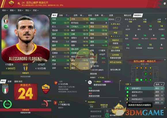 《足球经理2020》亚历山德罗弗洛伦齐属性介绍一览