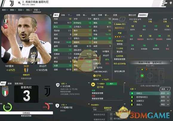 《足球经理2020》希奥尔希奥基耶利尼属性介绍一览