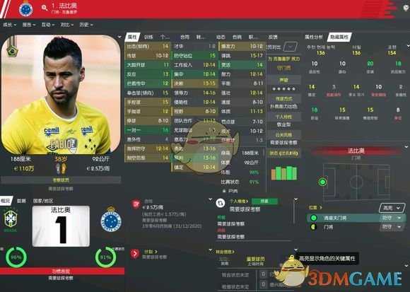 《足球经理2020》法比奥克鲁塞罗属性介绍一览