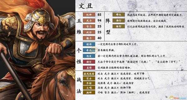 《三国志14》文丑属性个性一览