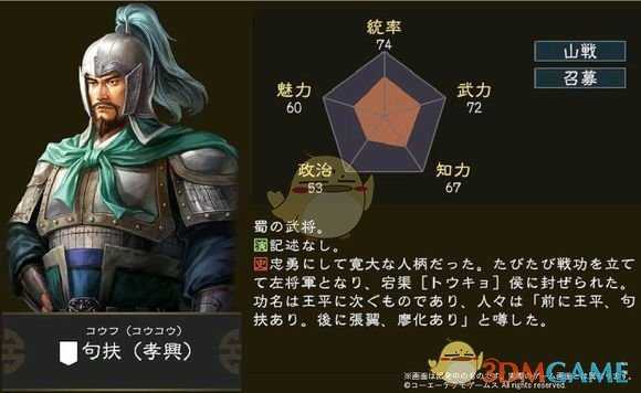 《三国志14》句扶五维属性图一览