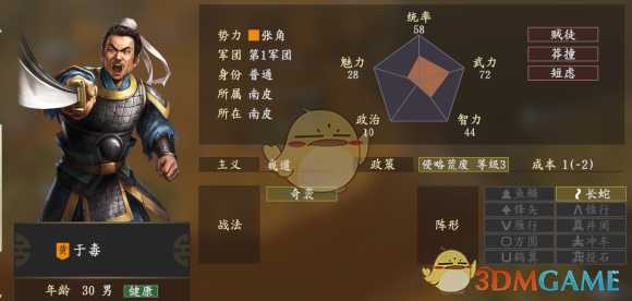 《三国志14》于毒五维属性图一览