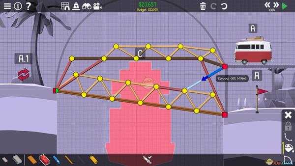 《桥梁建筑师2》血红冲沟伪装吊桥攻略