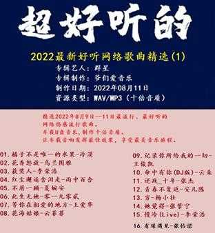 群星《2022最新好听网络歌曲精选(1)》8月(十倍音质)mp3/wav