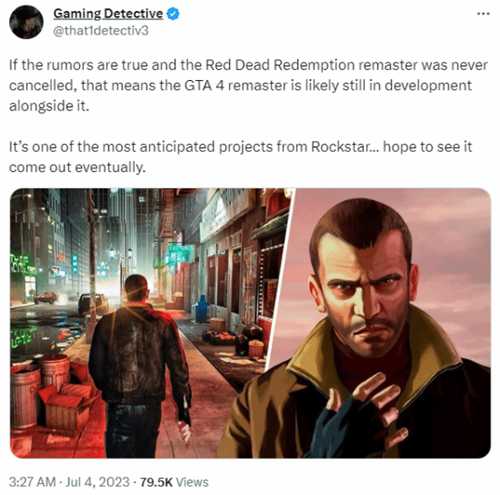 《大镖客RE》曝光后 有玩家认为《GTA4》重制也在开发