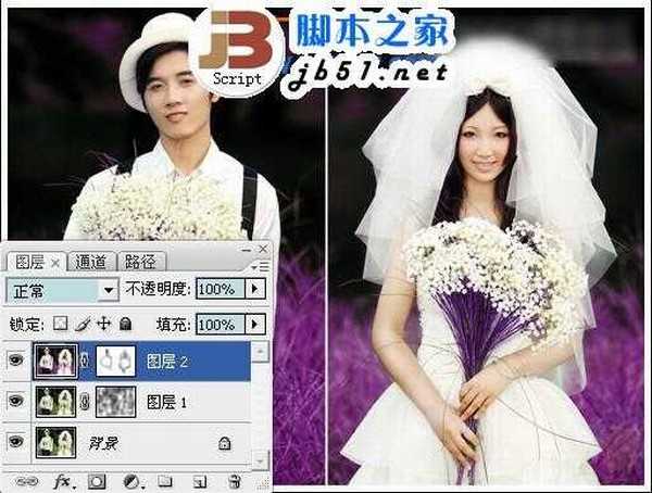 PS调色教程:Photoshop调出紫色浪漫婚纱照