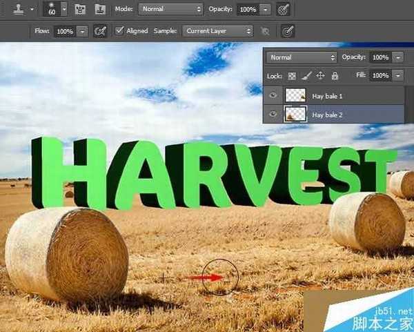 PS打造逼真的金灿灿的麦田草堆3D立体文字效果